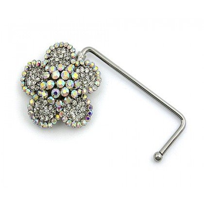 Bag Hanger - 12 PCS  - Rhinestone Flower - Clear -BH-GB1292CL